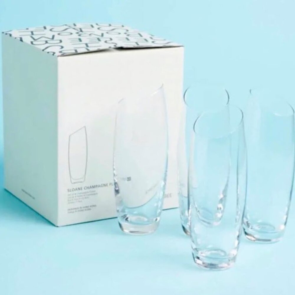 Bomshbee Sloane Set of 4 Clear Champagne Flutes Glasses